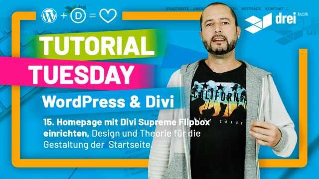 WordPress & Divi Tutorial 2022 Deutsch, 15: Startseite mit Divi Supreme Flipbox, Design & Theorie