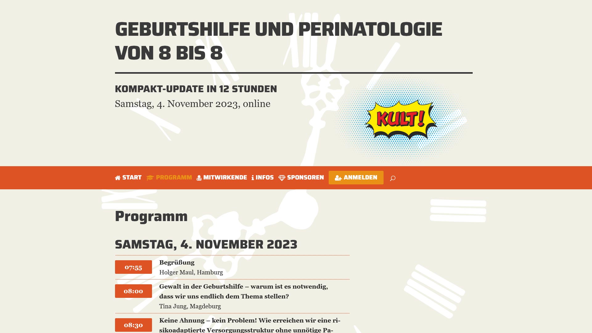 Website für die Jörg Eickeler Fortbildungsveranstaltung “8 bis 8” (Mai 2023)