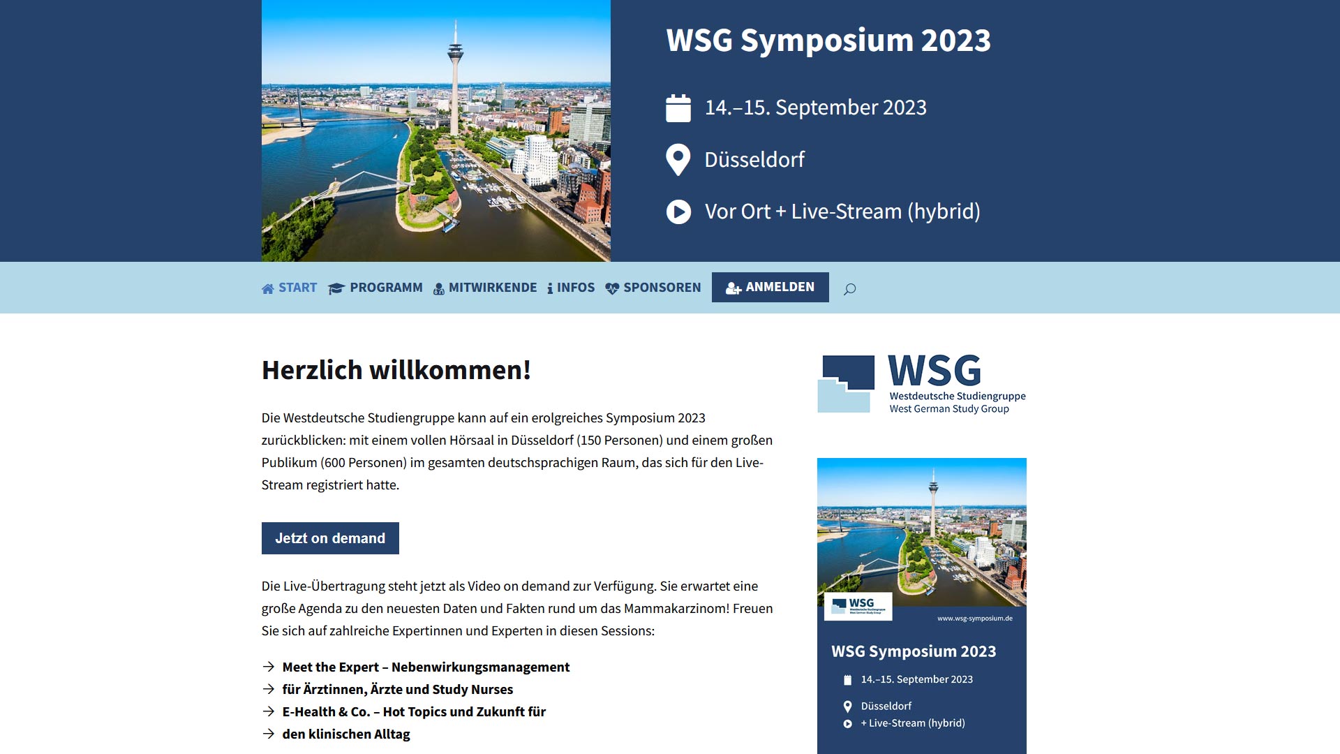 Website für die Jörg Eickeler Fortbildungsveranstaltung “WSG Symposium” (Juli 2023)