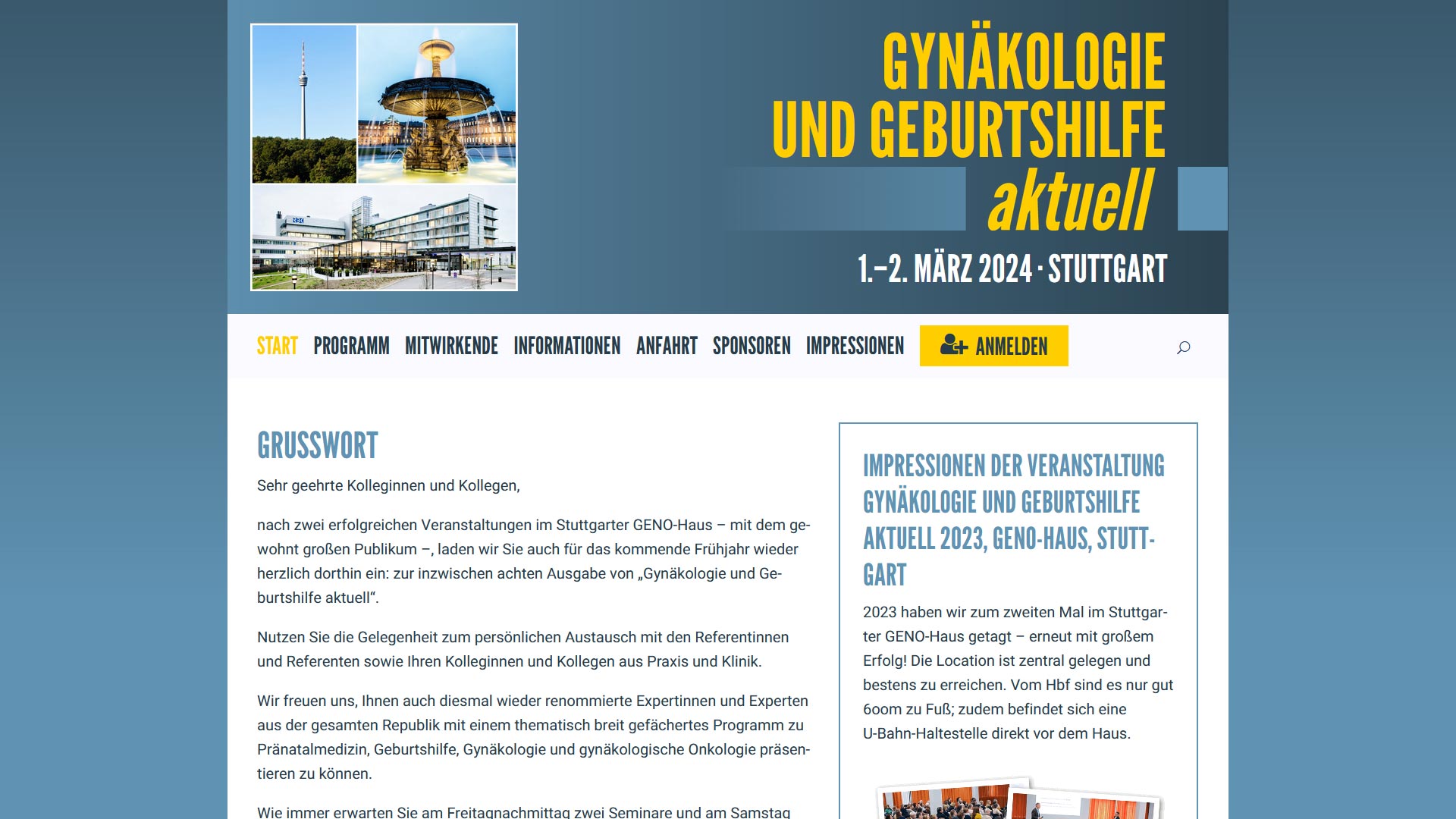 Website für die Jörg Eickeler Fortbildungsveranstaltung “Gynäkologie und Geburtshilfe aktuell” (September 2023)